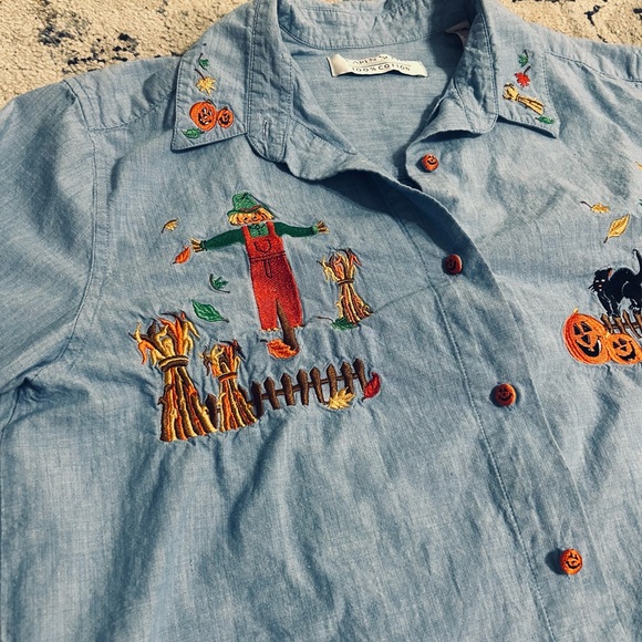 Karen Scott Vintage Button Down Shirt with Embroidery - Picture 2 of 8